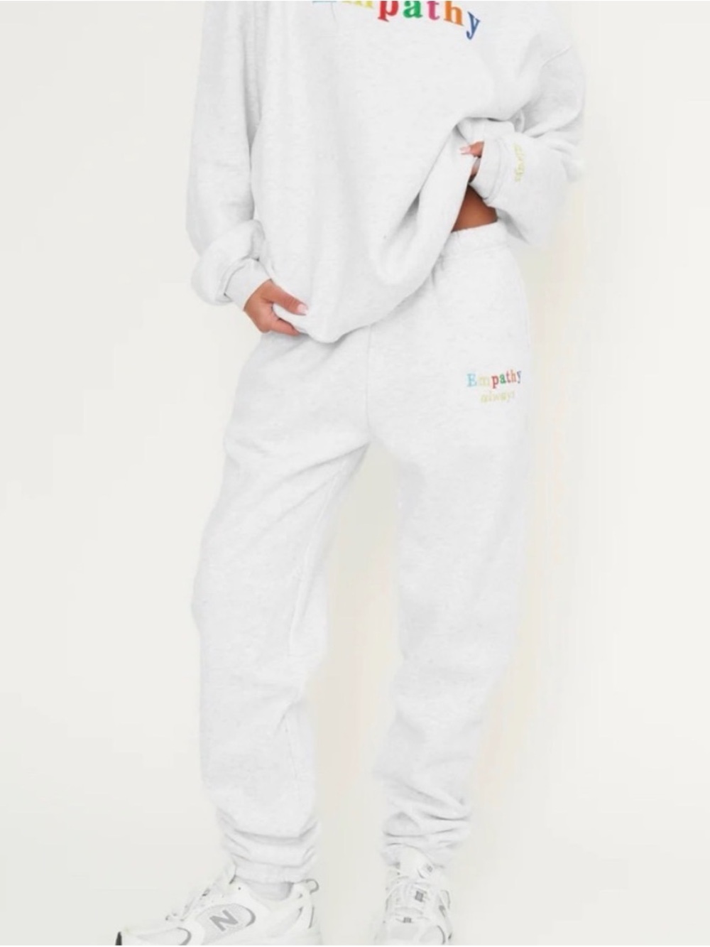 Mayfair Group White 'Empathy' Embroidered Sweatpants